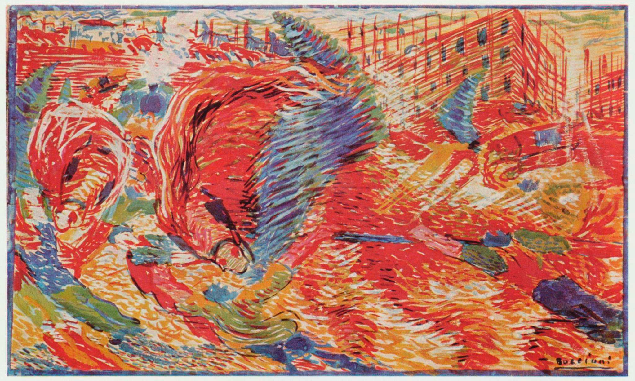 Umberto Boccioni: Die Stadt erhebt sich. 1910, Leinwand, 200 × 301 cm