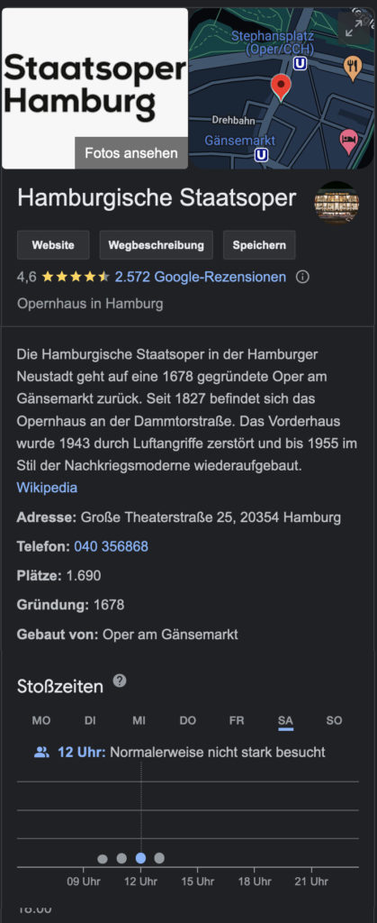 Oper Hamburg. Stoßzeiten am Samstag.